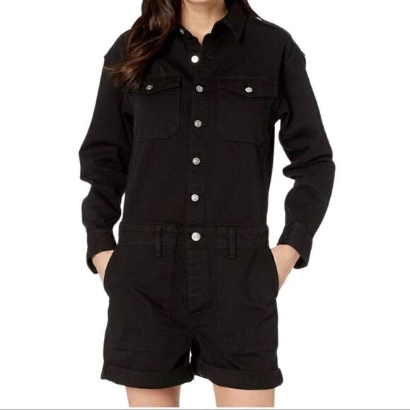 Current/Elliott Black Jean Romper. Size 1 (small). - Picture 1 of 12